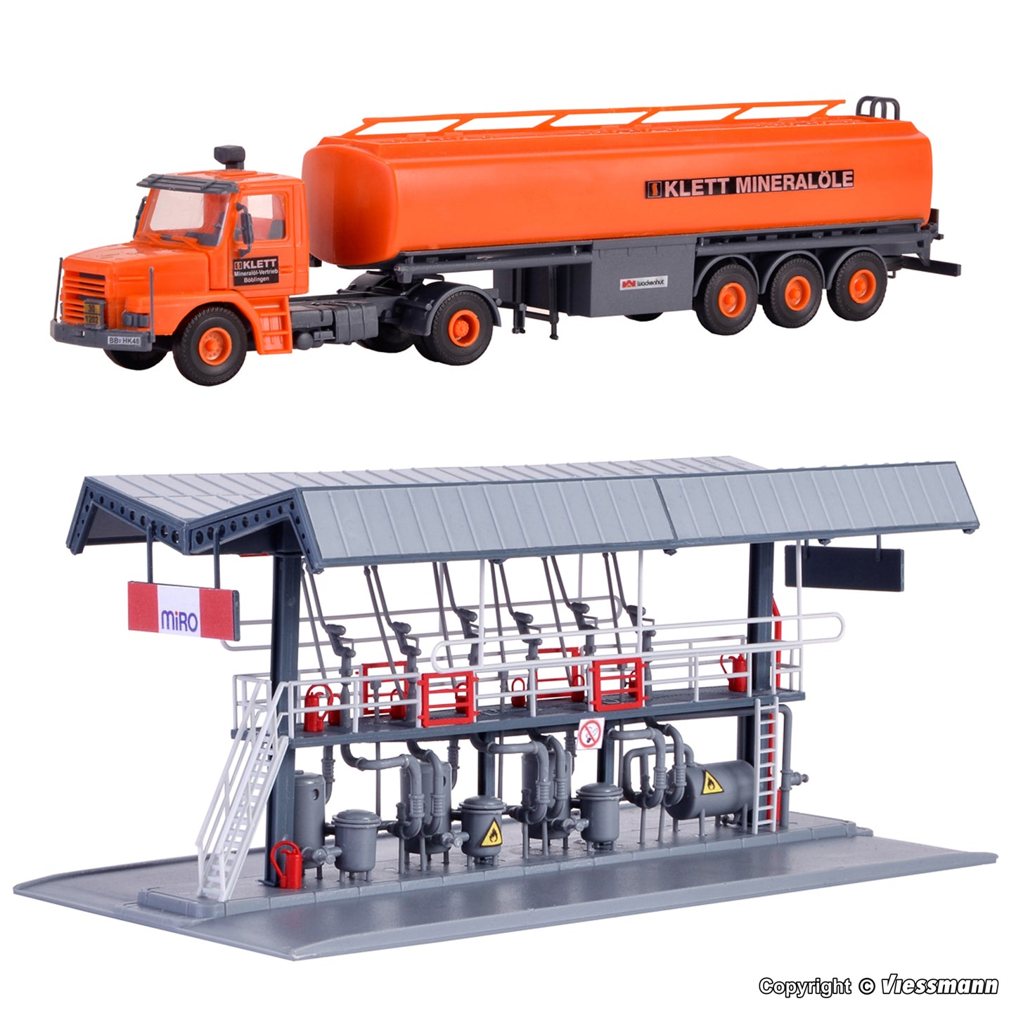 Posto de abastecimento Kibri 39834 H0 MIRO com caminhão-tanque SCANIA 1:87