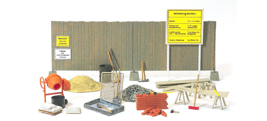 Preiser 17177 Concrete mixer, boarding tools etc. 1:87 H0