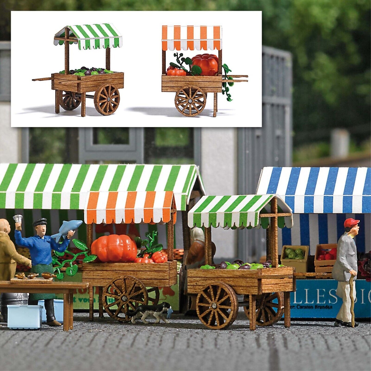 Busch 1826 2 Mobile market stalls: Pumpkins & Salads H0 1:87