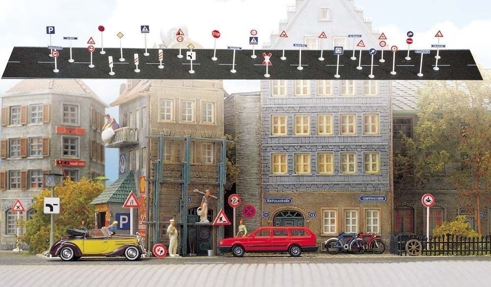 busch 6028 256 traffic signs, road signs and house numbers. Dry decals H0 1:87