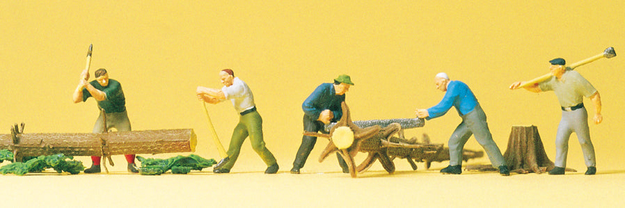 Preiser 10495 - Lumberjacks (5) with Logs Exclusive Figure Set HO 1:87