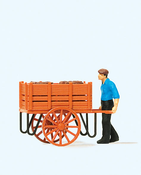 Preiser 28131 Worker with hand cart 1:87