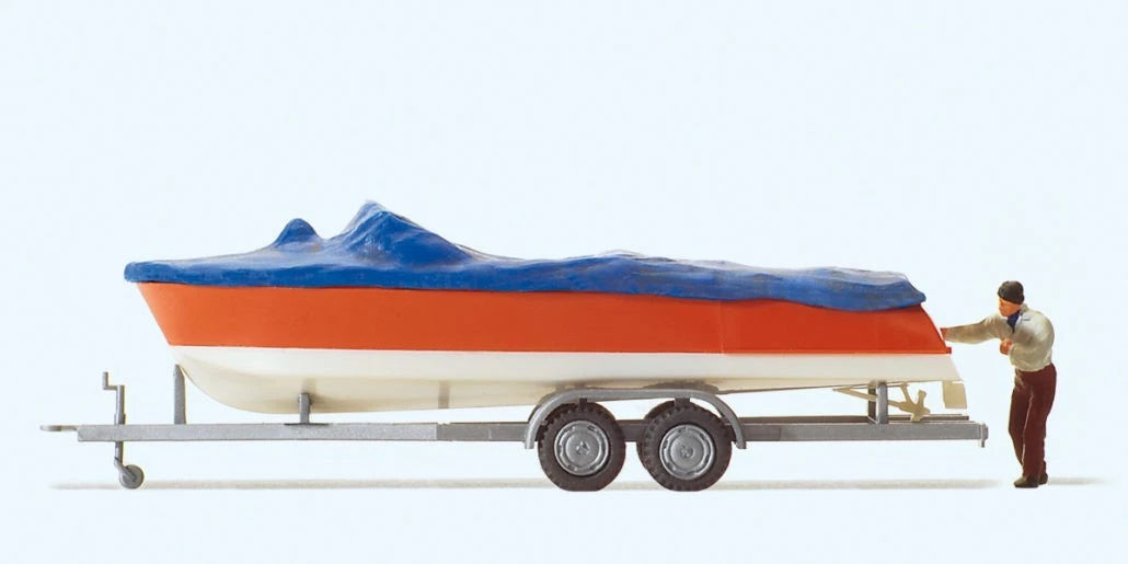 Preiser 33255 Gauge H0 Motorboat being loaded on a trailor 1:87 HO